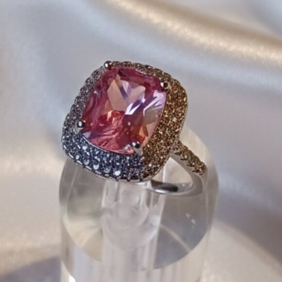 Source Unknown Jewelry - Silver Tone Fashion Statement Halo Pink Tourmaline Cocktail Ring Size 8.5 NWOT